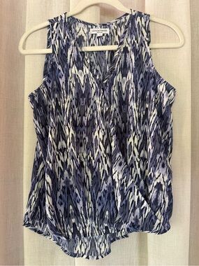 Grayson Threads Blue & White Sleeveless Faux-Wrap Tank Top Size Small